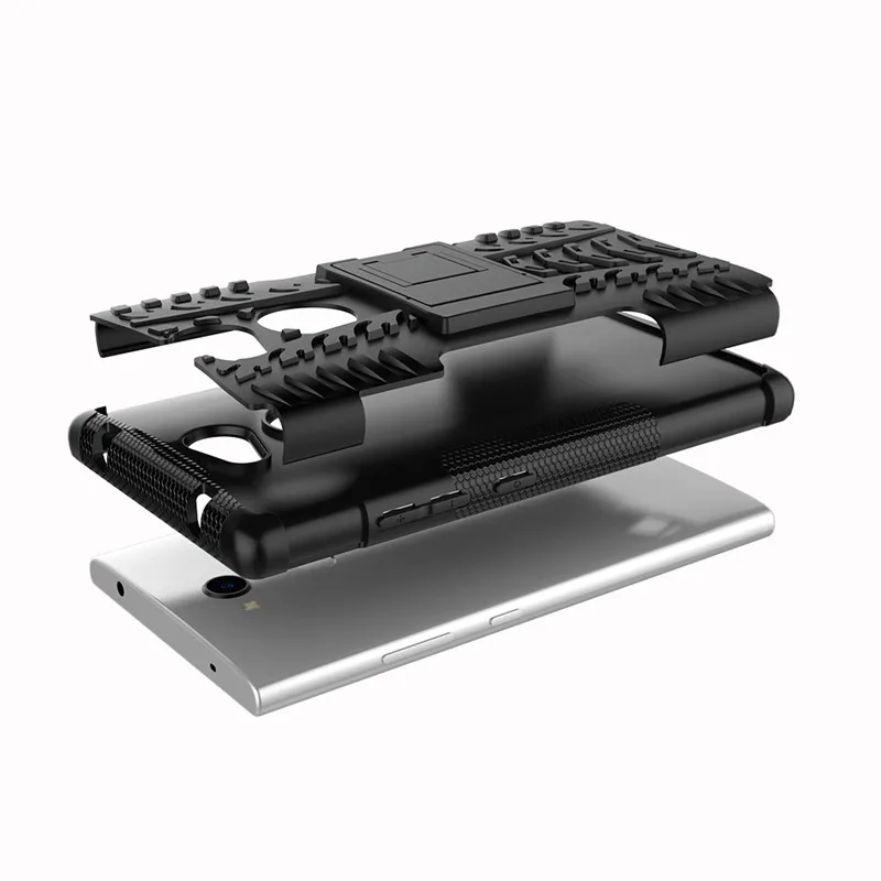 Silicon + Plastic 2 in 1 Dual Layer Shockproof Stand Phone Protection Case Cover For Sony Xperia L2 |