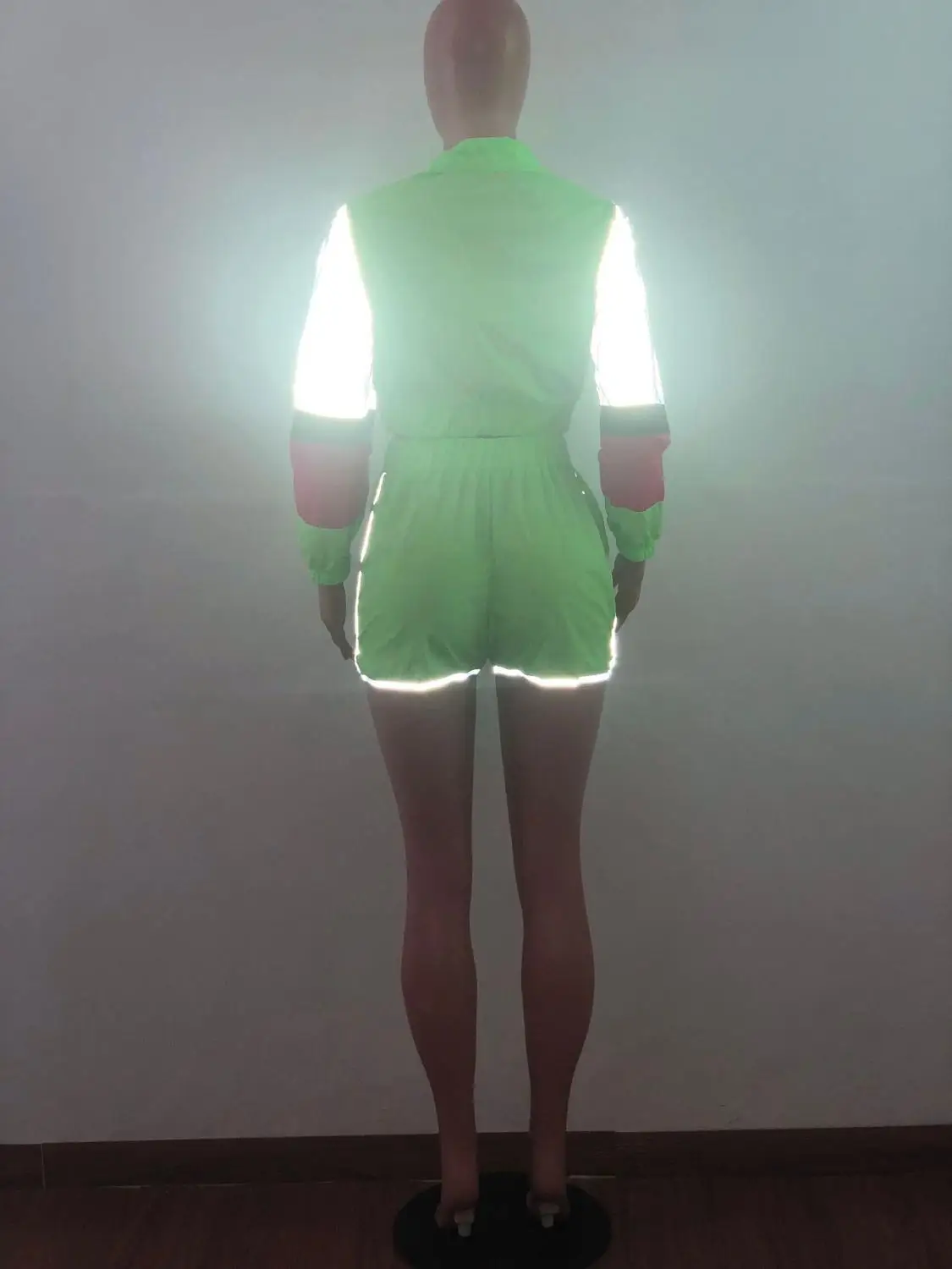 

Echoine Fashion Casual Reflective Patchwork Two Pieces Sporting Suits Tracksuits Women Long Sleeve Zipper Crop Top Shorts Suits