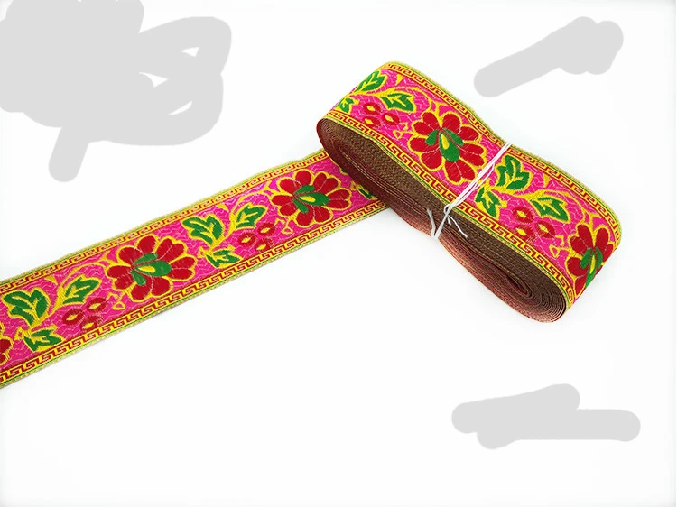 

Peachpuff фон вышитая лента 2 "5 см 7 м/лот высокое качество тканые жаккардовые ленты ремни и пояса кружева