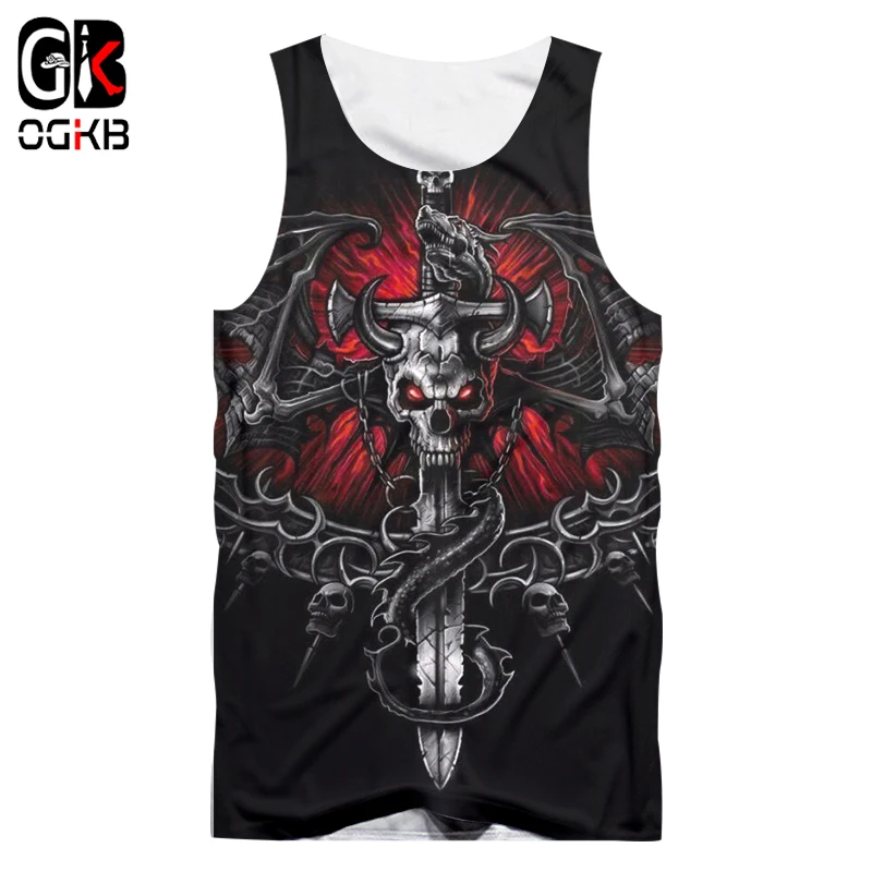 OGKB Новые летние топы мужские крутые майки с 3D принтом черепа хип хоп футболки без