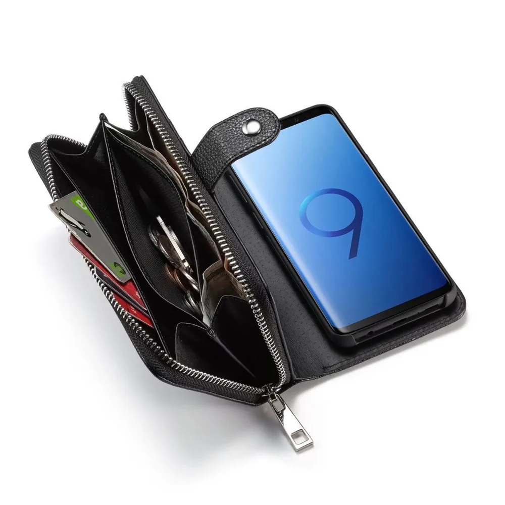 Кожаный откидной съемный чехол-кошелек на молнии для Samsung Note 20 9 8