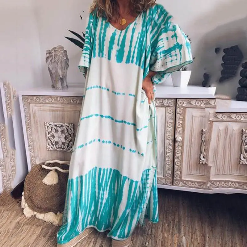 Повседневное Макси платье большого размера для женщин 2019 Boho с принтом модные