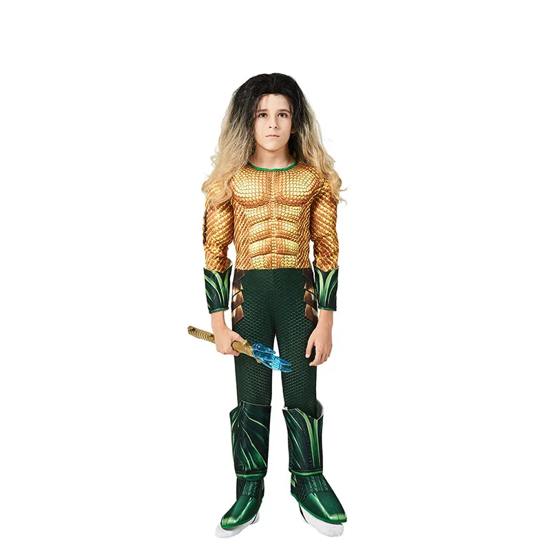 kids comic superhero aquaman muscle dress up halloween fancy dress cosplay costume for child free global shipping