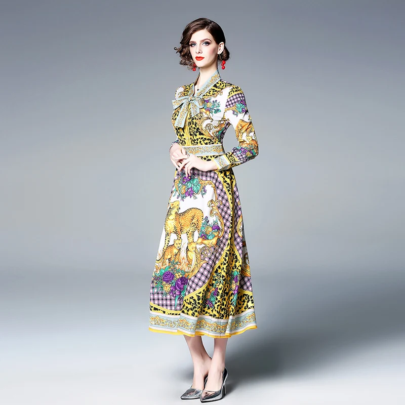 Новое Женское длинное платье с длинным рукавом принтом тонкие платья