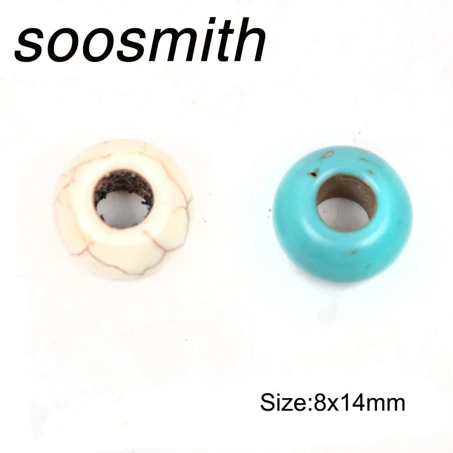 Soosmith оптовая продажа круглые синие и белые бусы из бирюзы с большим отверстием
