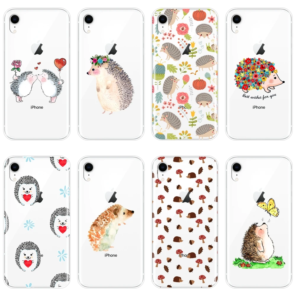 Силиконовый чехол для телефона iPhone X XR XS MAX 8 7 6 S Kawaii ежик сердце любовь милая