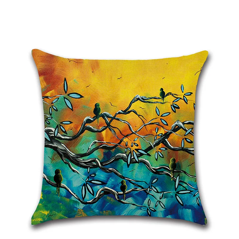 

Fashion Oil Painting Bird Pillowcase Floral Cushion Cover Cotton Linen Office Pillow Case Home Decorative Sofa Cushion Case
