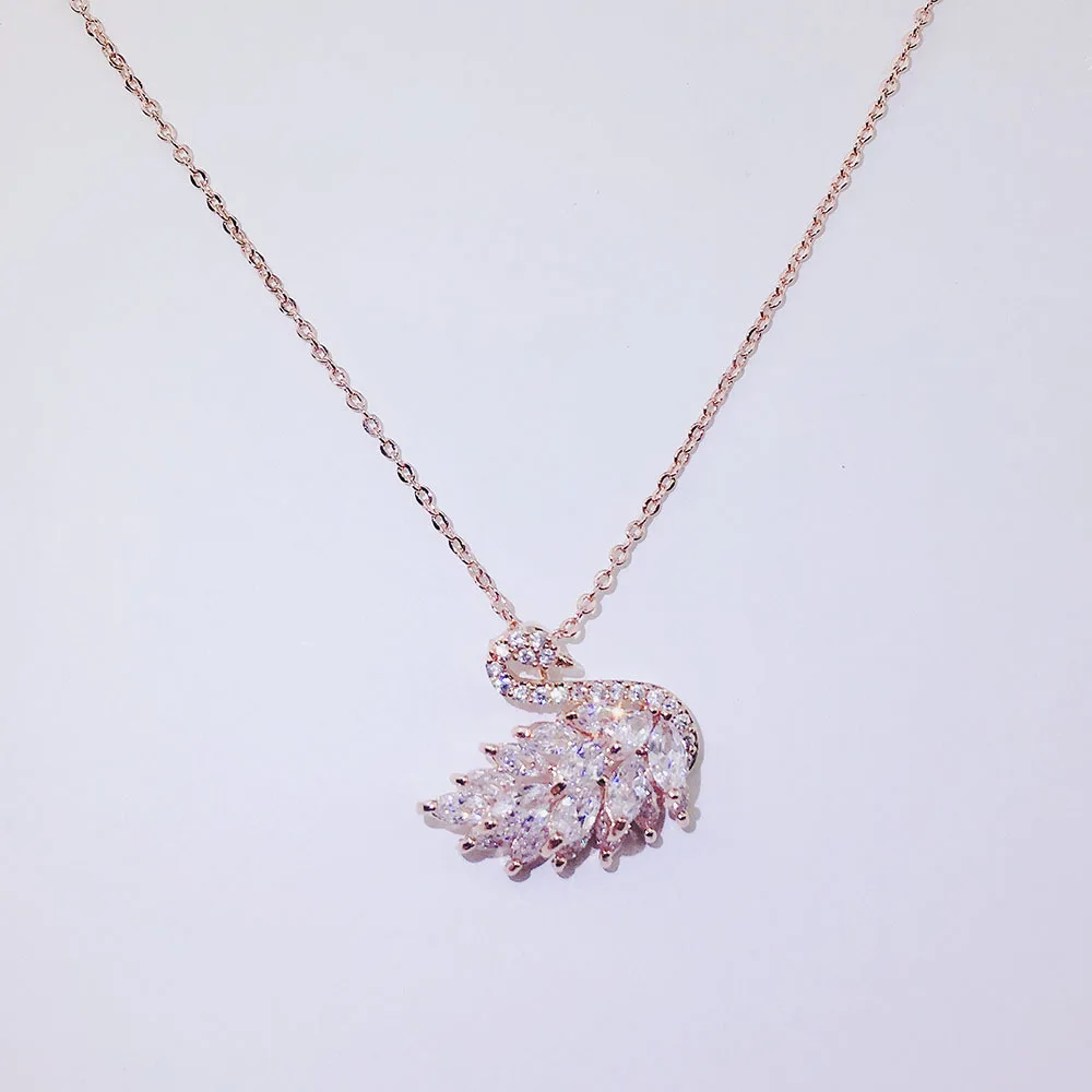 rose gold white Yun ruo кубический цирконий камень с покрытием кулон в виде лебедя Цепочки и ожерелья Роза цвета: золотистый, серебристый Цвет Модные украшения подарок на день рождения Женская Прямая - Окраска металла: rose gold white