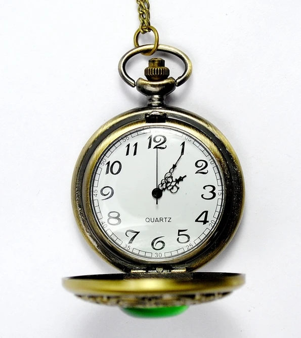 PA009 женское зеленое ожерелье винтажная Мода Изумрудный камень карманные часы