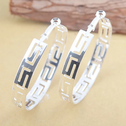 Горячие Для женщин с серебряным покрытием полые группа Серьги-кольца Модные