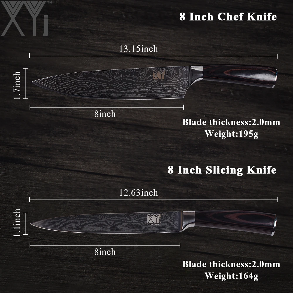 XYj 6 шт. наборы кухонных ножей высокоуглеродное лезвие из нержавеющей стали с