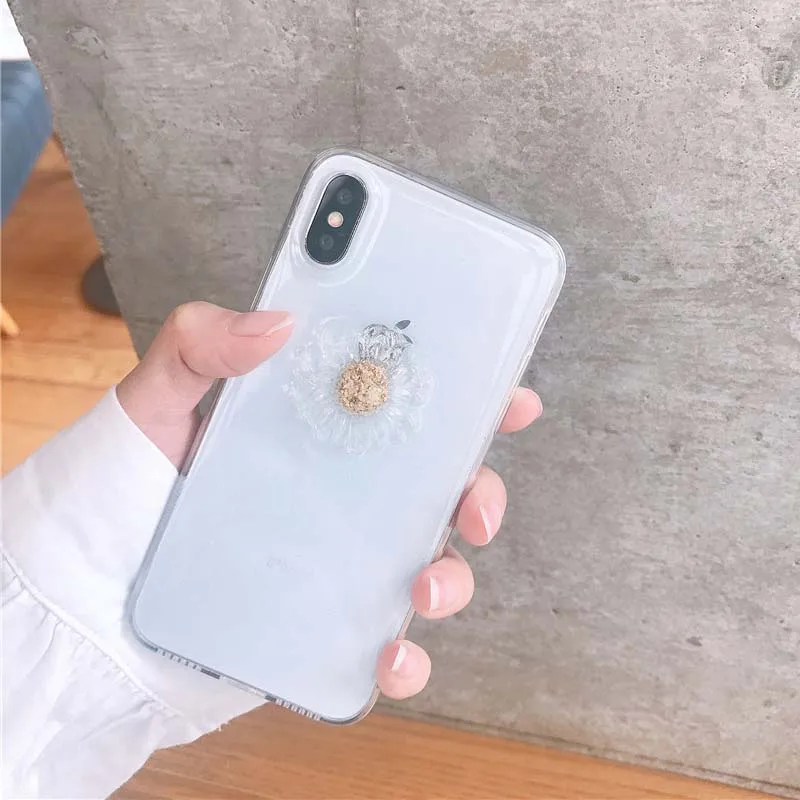 JIBAN Lovely 3D Daisy Phone Case for Iphone XS Max XR X Cases Transparent Epoxy Flash Tpu Cover 6s 6plus 7 8plus Capa |