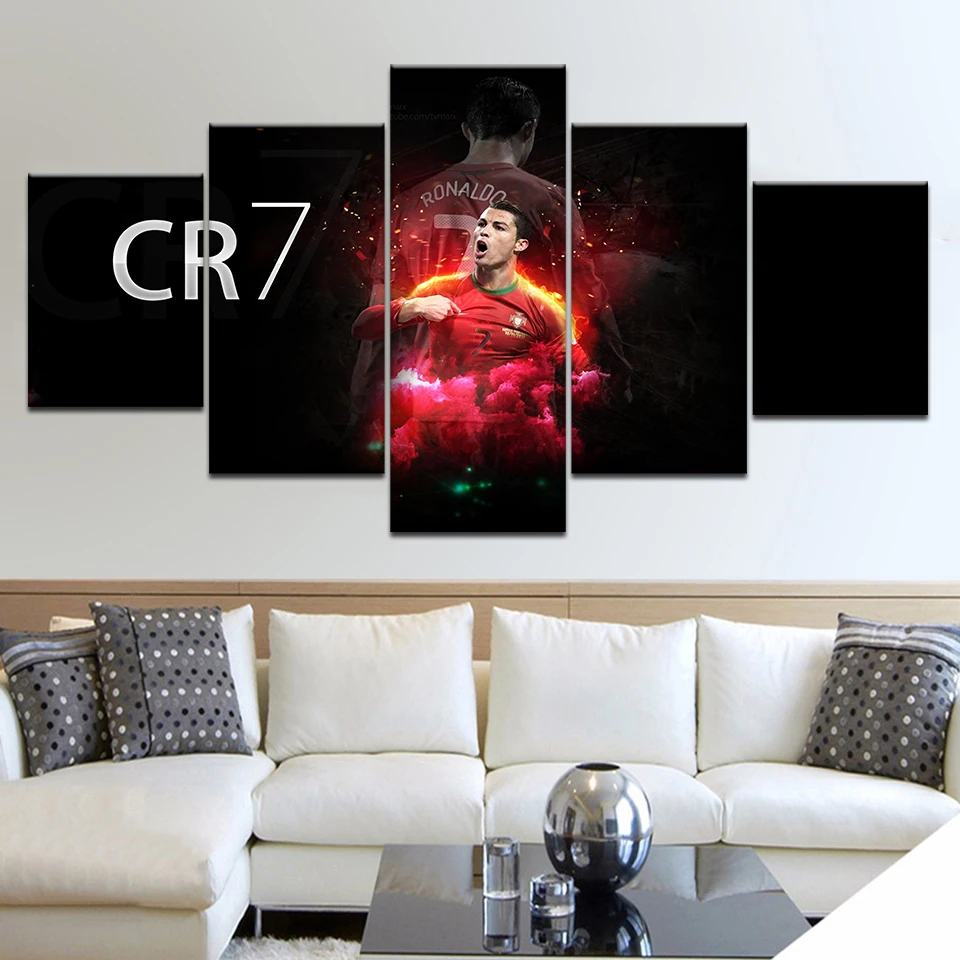 Canvas Wall Art Modular Picture Framework Modern Decoration 5 Pieces Sports CR7 Cristiano Ronaldo HD Printed Boys Room Poster | Дом и сад