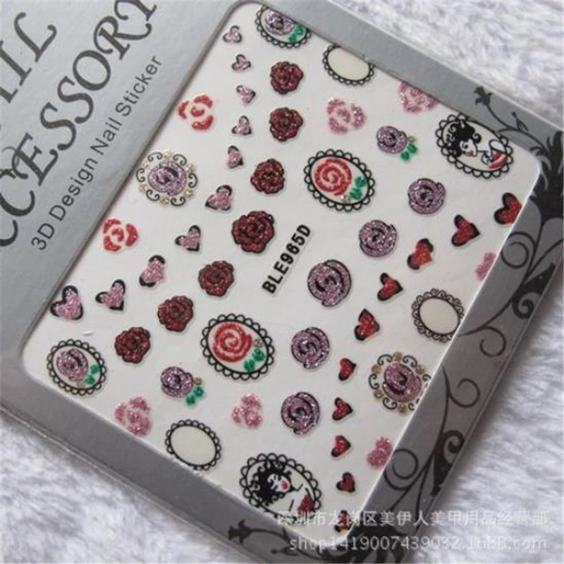 Дизайн ногтей День Святого Валентина губы банты любовь сердца переводная