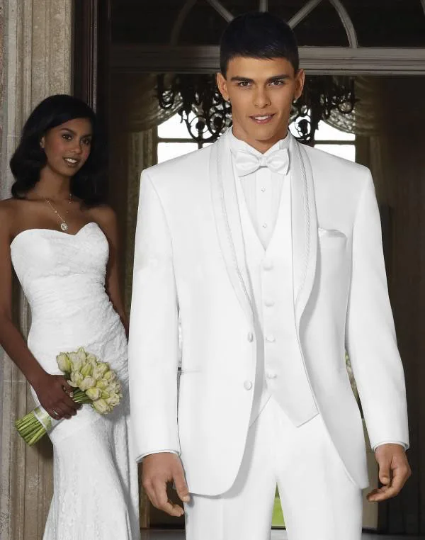 

Горячая Распродажа приталенные белые смокинги для жениха на одной пуговице, воротник-шаль, жениха, мужские свадебные костюмы для лучших муж...