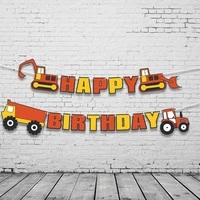 2019 farm theme construction vehicle happy birthday banner truck excavator garland 24pcs tractor cupcake topper party decor kids
