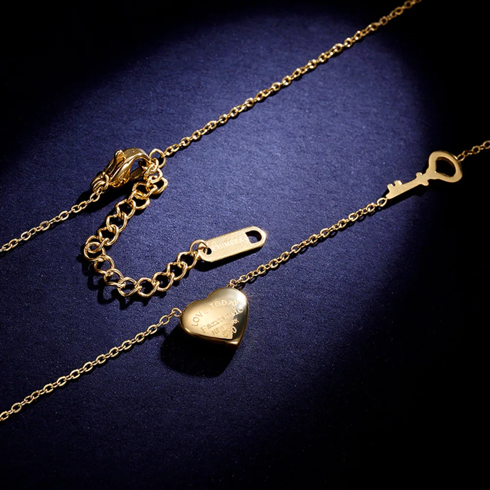 

CHIMERA Heart Necklace for Women Fashion Chain with Key Pendant Necklaces Boho Stainless Steel Choker Jewelry Birthday Gift