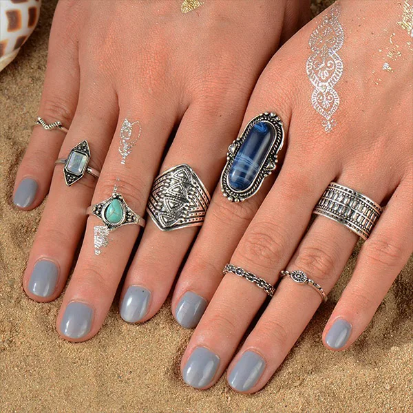 Type 19 Meyfflin Винтаж Тарельчатая комплект для Для женщин модные Anel Aneis Bague камень серебро Миди палец кольца Бохо ювелирные изделия 10 шт./компл - Цвет основного камня: Type 19