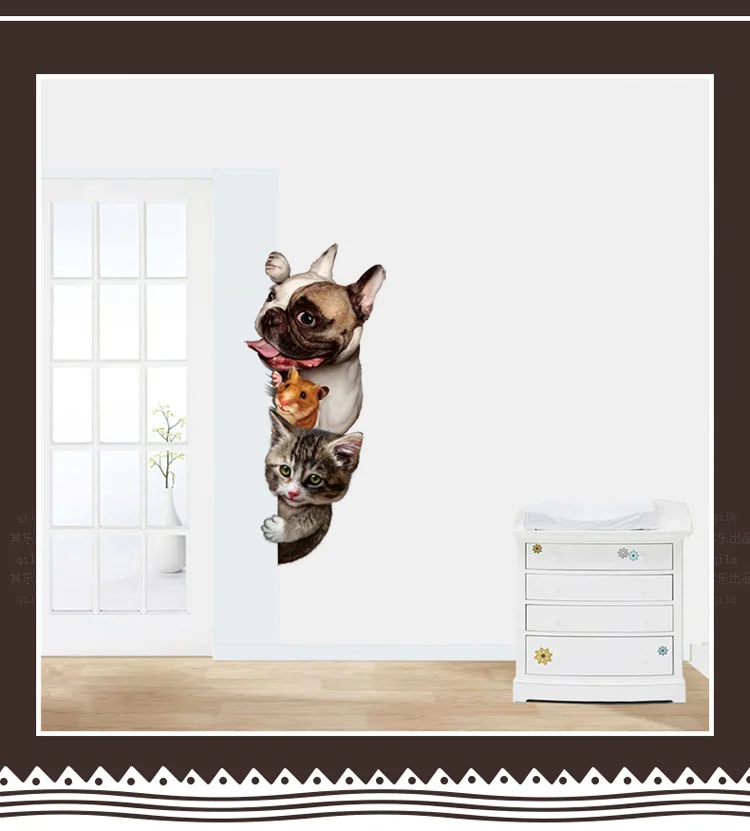 % Милые Забавные 3D наклейки на стену с животными кошкой собакой дверью съемные