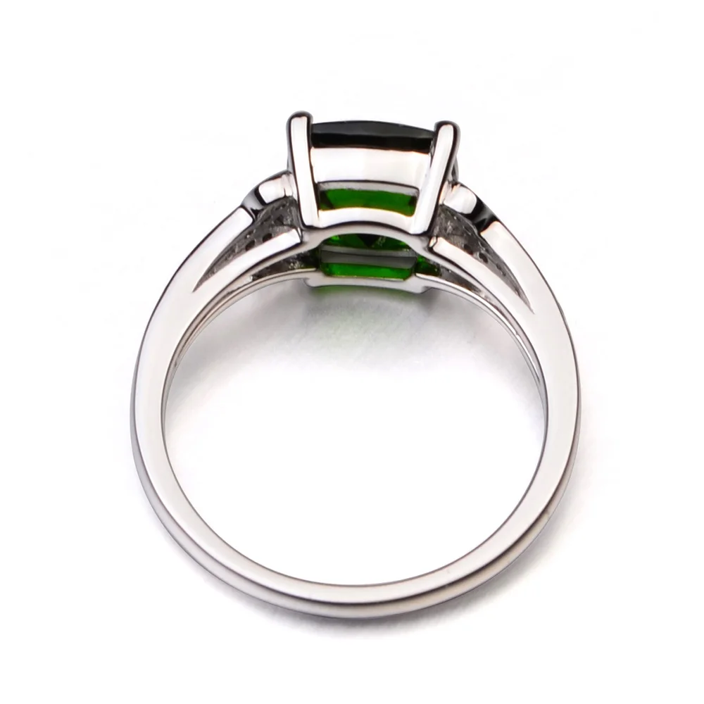 

Leige Jewelry Genuine Natural Diopside 925 Sterling Silver Ring Green Gemstone Cushion Cut Engagement Promise Ring for Women