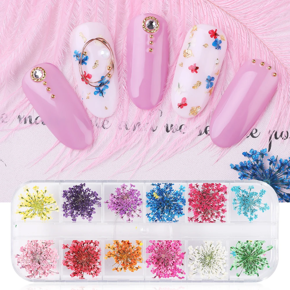 12PCS/Wheel Japanese Nail Art Decoration Dried Flower 3D Manicure Polish Flower Fashion Design For Nail Tips Decoration Tips