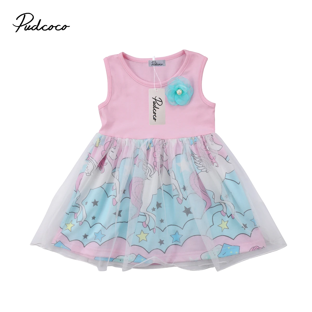 Pretty Girls Dress Kids Baby Sleeveless Floral Unicorn Pageant Party Tutu Tulle Sundress 0-4T | Детская одежда и обувь