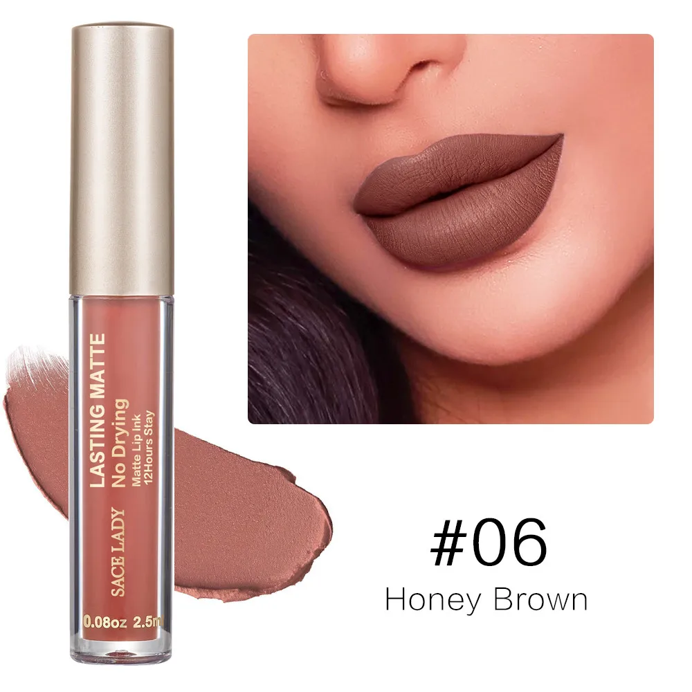 06 Honey Brown SACE LADY, 23 Цвета, жидкая губная помада, макияж, не высыхает, матовая помада для губ, стойкий блеск для губ, оттенок, натуральный бренд, косметика - Цвет: 06 Honey Brown