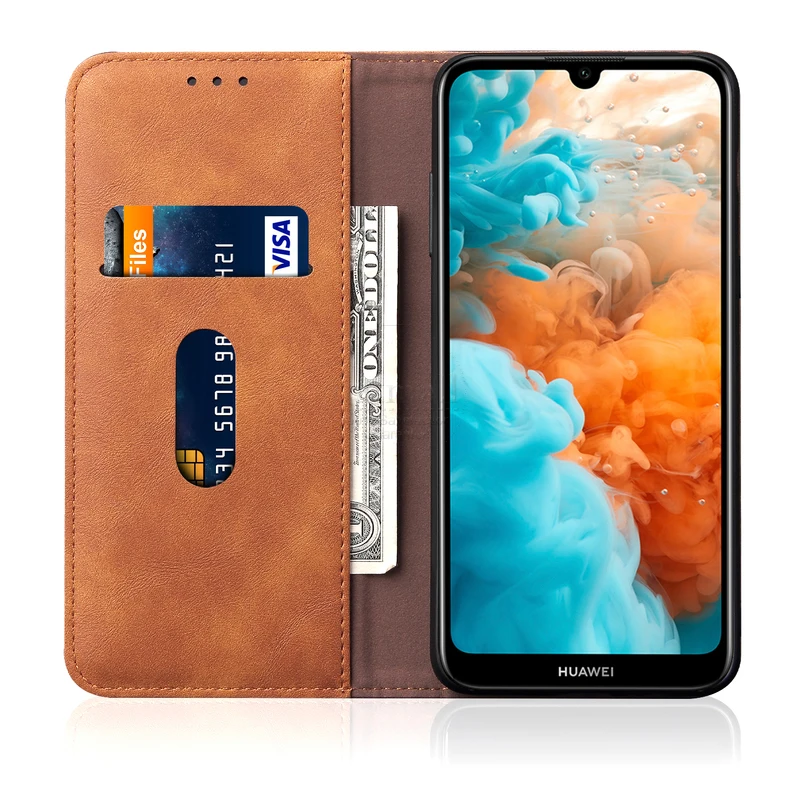 Роскошный тонкий кожаный флип-чехол в стиле ретро для huawei Y6 Prime/Honor 8A Чехол-кошелек с подставкой для карт Магнитный чехол-книжка чехол для телефона s