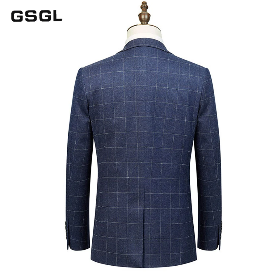 New Mens 3 Piece Slim fit Plaid Checked Suit Blue Single Breasted Vintage Suits Separate (Blazer, Pant, and Vest)