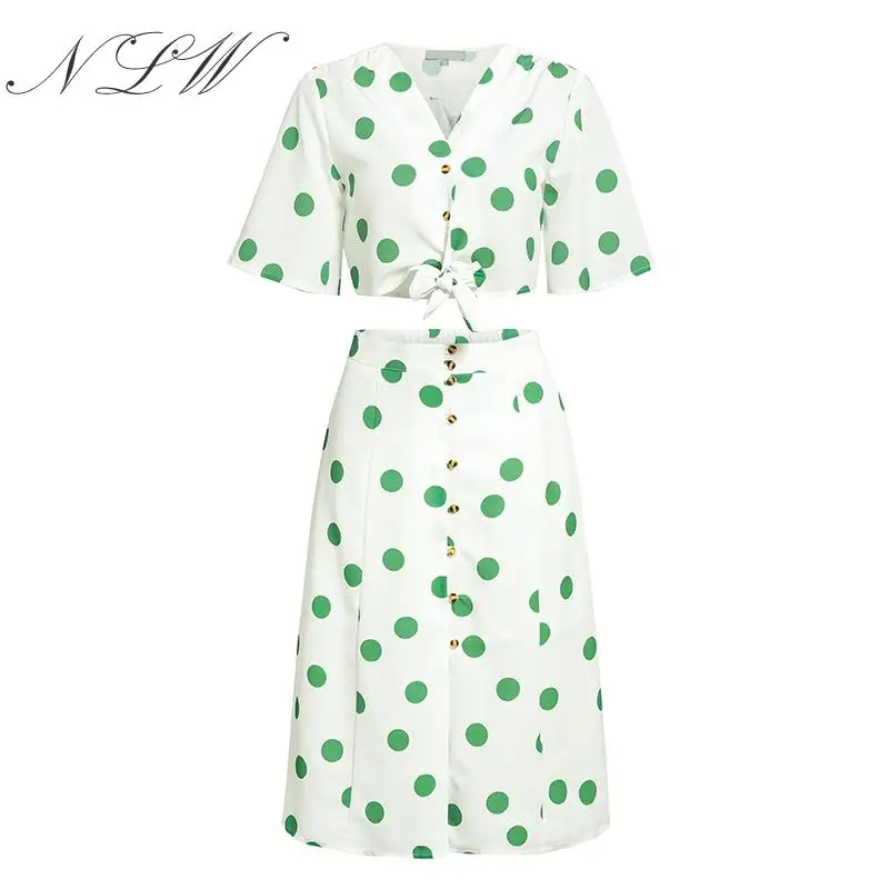 NLW женское платье в горошек костюмы осень 2019 винтажное миди наборы v образный