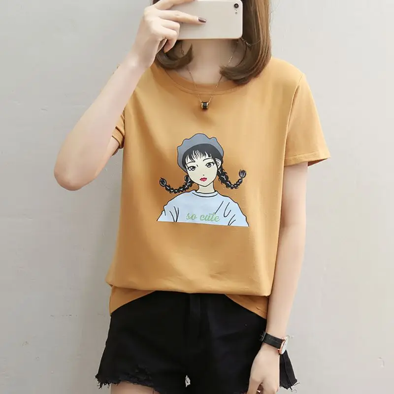 Женская футболка с коротким рукавом Повседневная летняя мультяшным принтом
