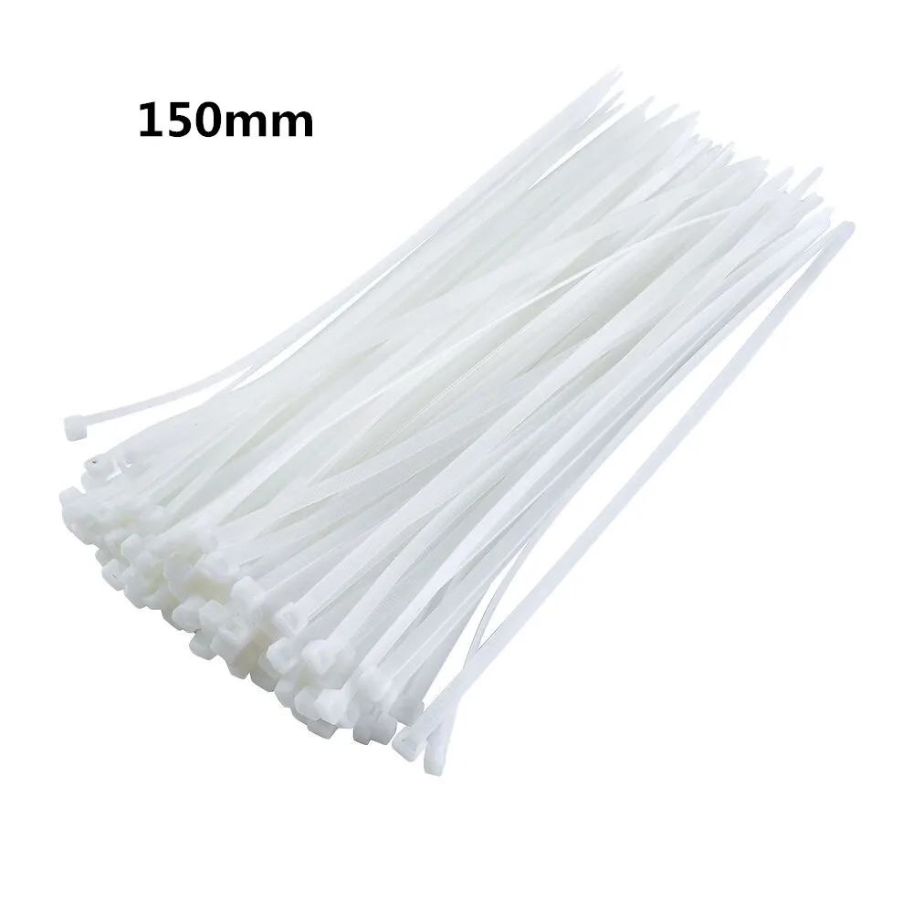 white 150mm 100 шт. кабельные стяжки устойчивые к УФ погоде нейлоновые пластиковые стяжки на молнии упаковка пластиковая застежка молния Обертывания/упаковка быстрая и безопасная - Цвет: white 150mm