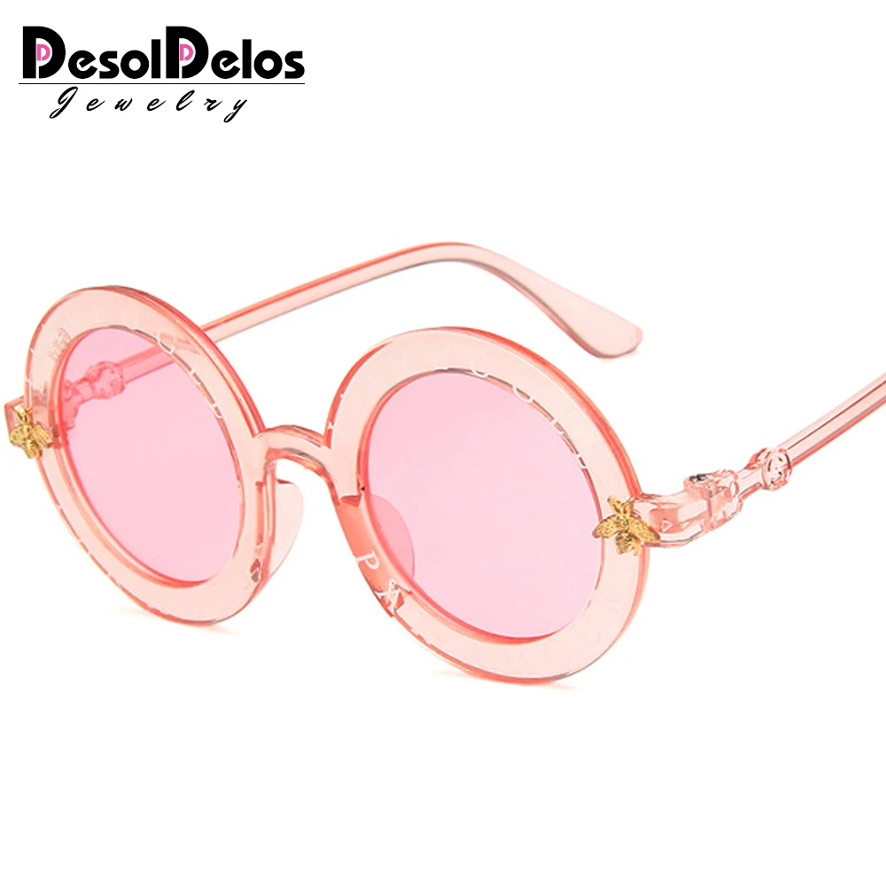 pink pink Винтажные стимпанк пчела детские солнцезащитные очки мальчики девочки Роскошные детские солнцезащитные очки круглые солнцезащитные очки Oculos Feminino аксессуары - Цвет линз: pink pink