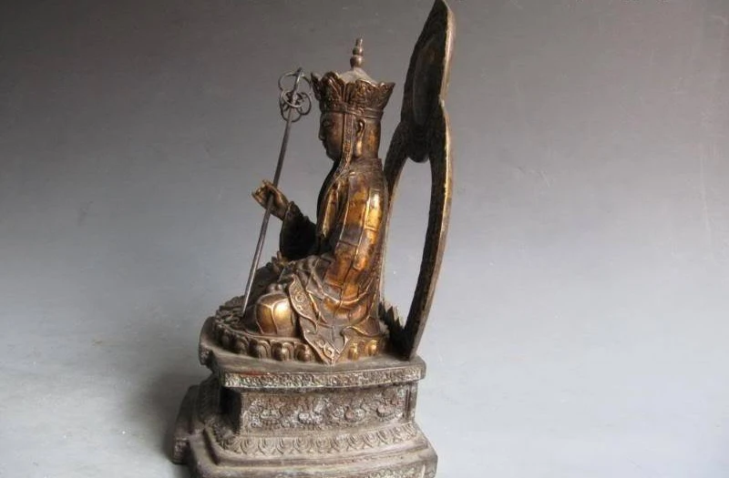 11 ДЮЙМОВ Тибет Буддизм Старый Бронзовый Резные Дзидзо Король Ди Цзан Статуя