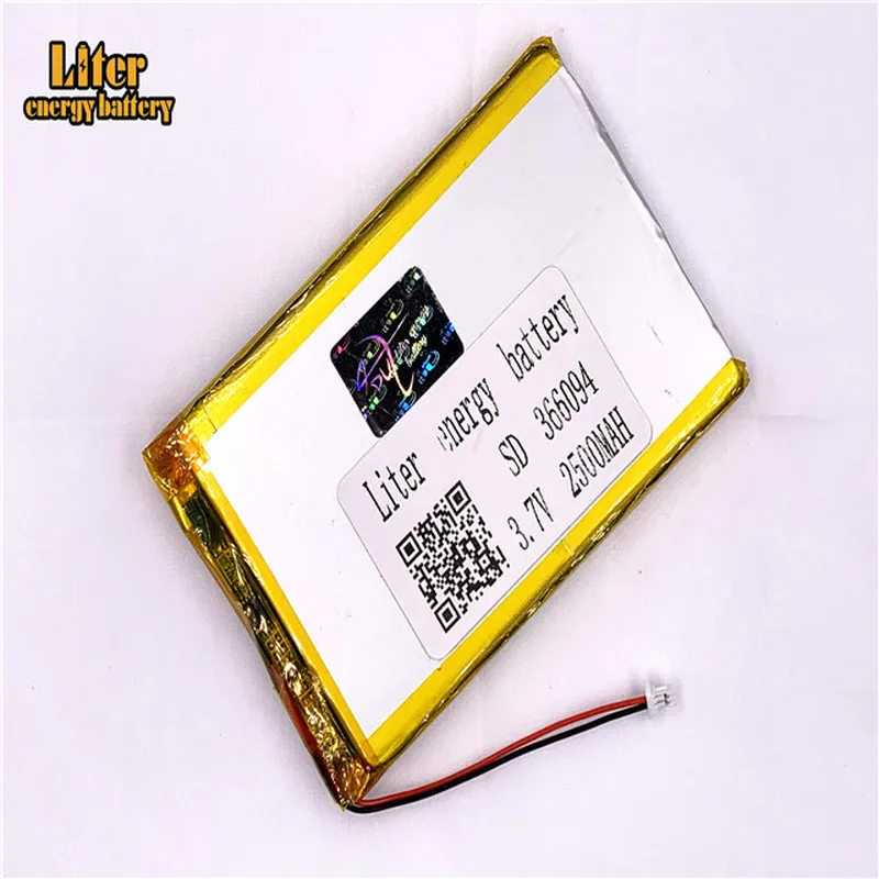 366094 2500 mah 3,7 V 1,0 мм 2pin разъем литий-ионный полимерный аккумулятор Батарея Перезаряжаемые для электронных книг gps планшет PDA PC Батарея