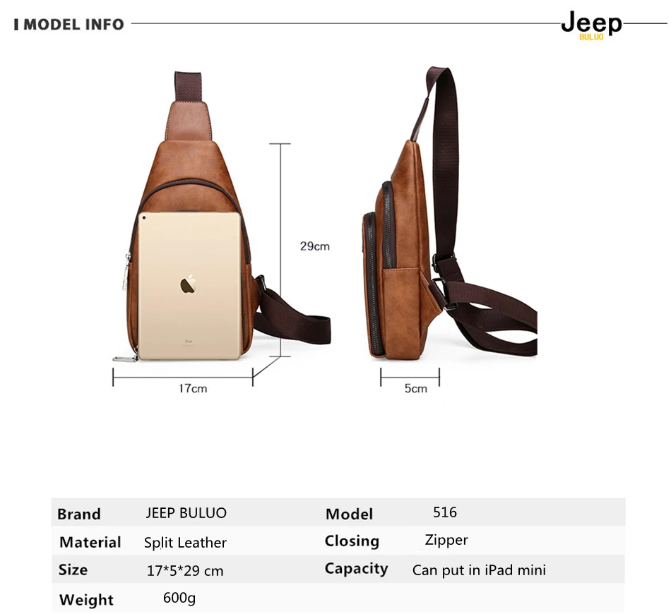 JEEP BULUO Brand Men Vintage Split Leather Satchel Man's Sling Bags High Quality Shoulder Chest Pack Bag For Young People Fangle