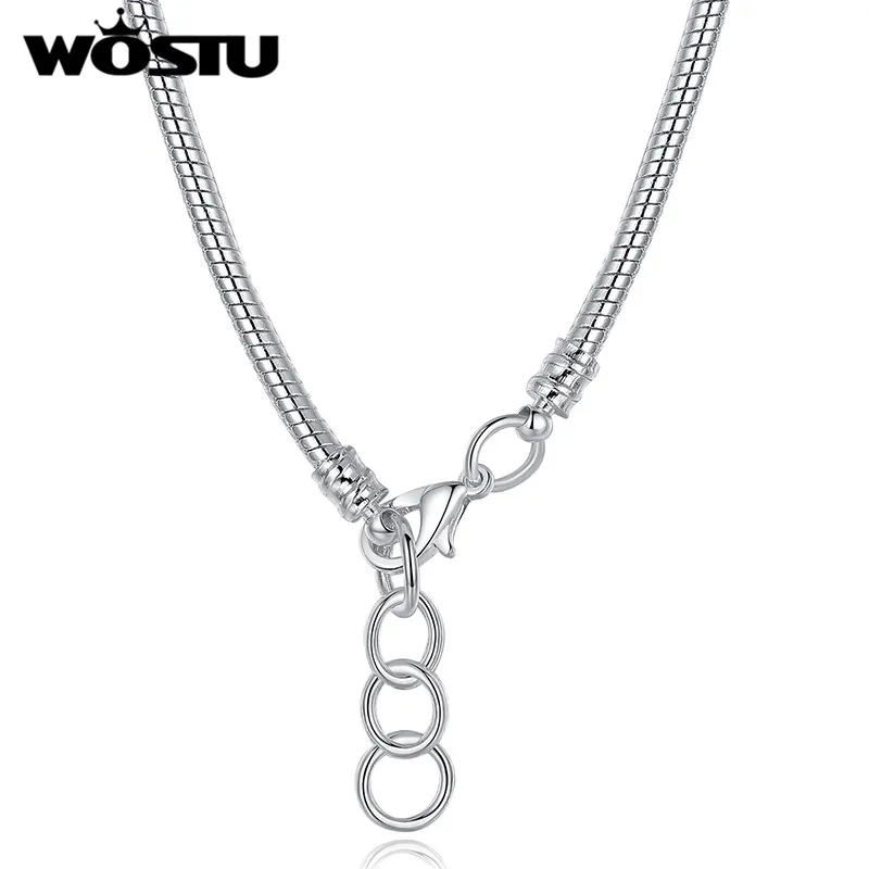 Hot Sale Authentic 45CM Silver Plated Snake Chain Necklace Fit Original Pendant Charms Beads For Women Fashion Jewelry | Украшения и