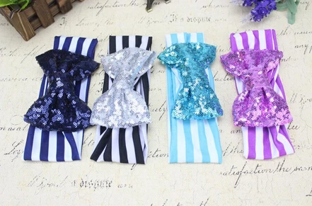 1 шт. бант с пайетками Детская повязка для волос на голову в полоску | одежда и