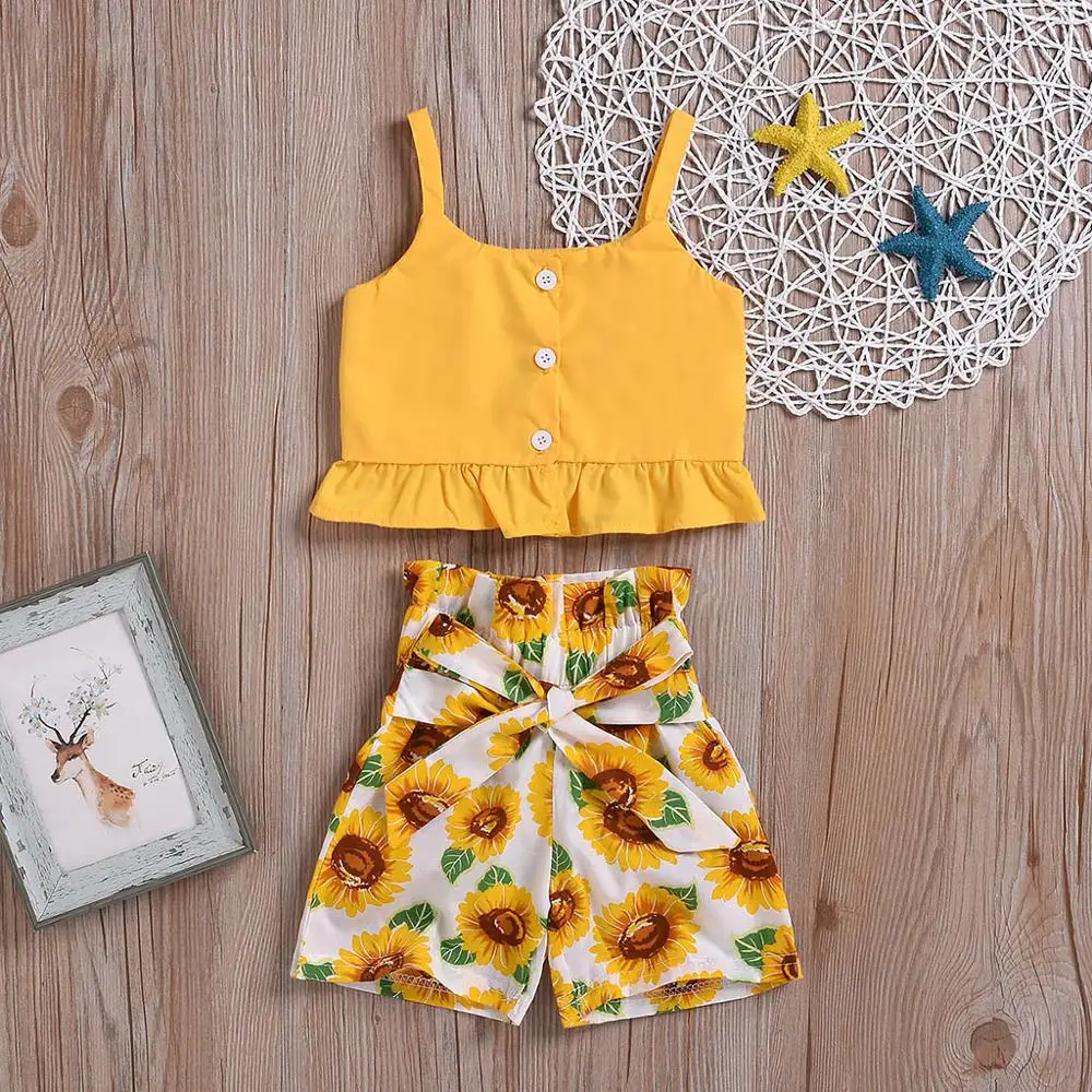 Одежда для девочек комплект из 2 предметов Короткие топы на бретелях + шорты с