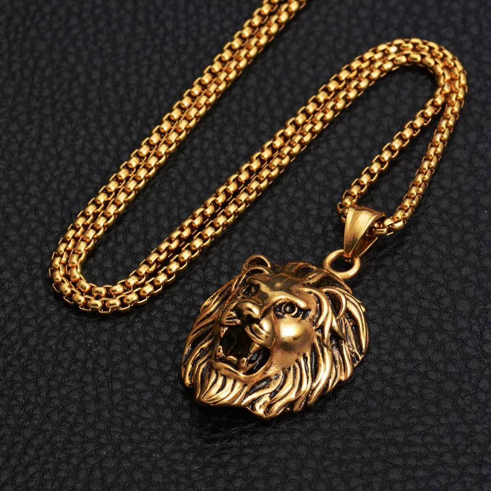 Новинка 2019 года Goofan хип хоп голова льва кулон цепочки и ожерелья нержавеющая
