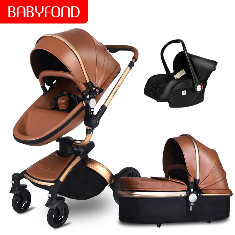 Babyfond 3 в 1 Роскошная детская коляска из искусственной кожи, двусторонняя детская коляска с поворотом на 360 градусов, детская коляска на колесиках, европейская детская коляска, бесплатный подарок - Цвет: A