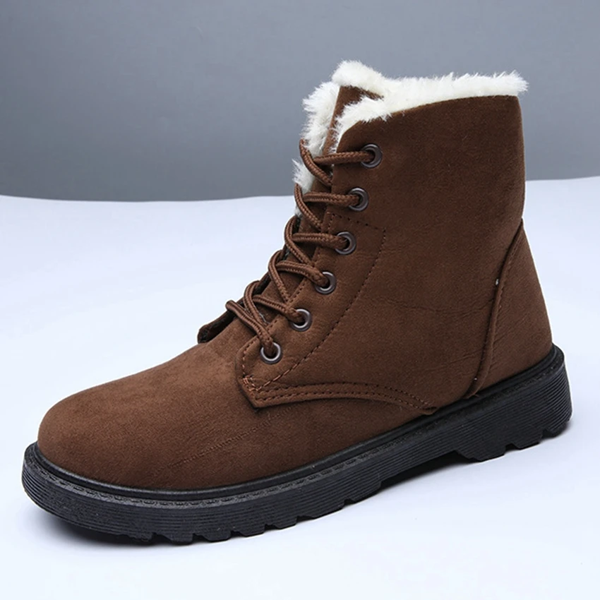 Для женщин Мода Меховые сапожки средней высоты на шнуровке Большие размеры без