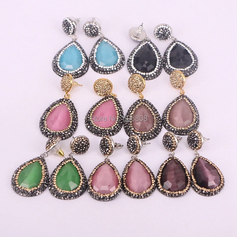10Pairs Zyunz Jewelry Cut facet pave crystal stones drop dangle earrings for women summer fashion charm earring jewelry | Украшения и