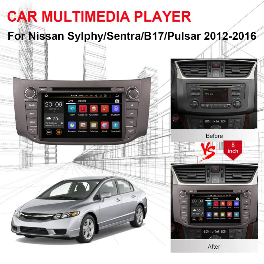 Android 8 0 Octa Core Автомобильный GPS навигатор для Nissan Sylphy/Sentra/B17/Pulsar 2012 2016 автомобильный