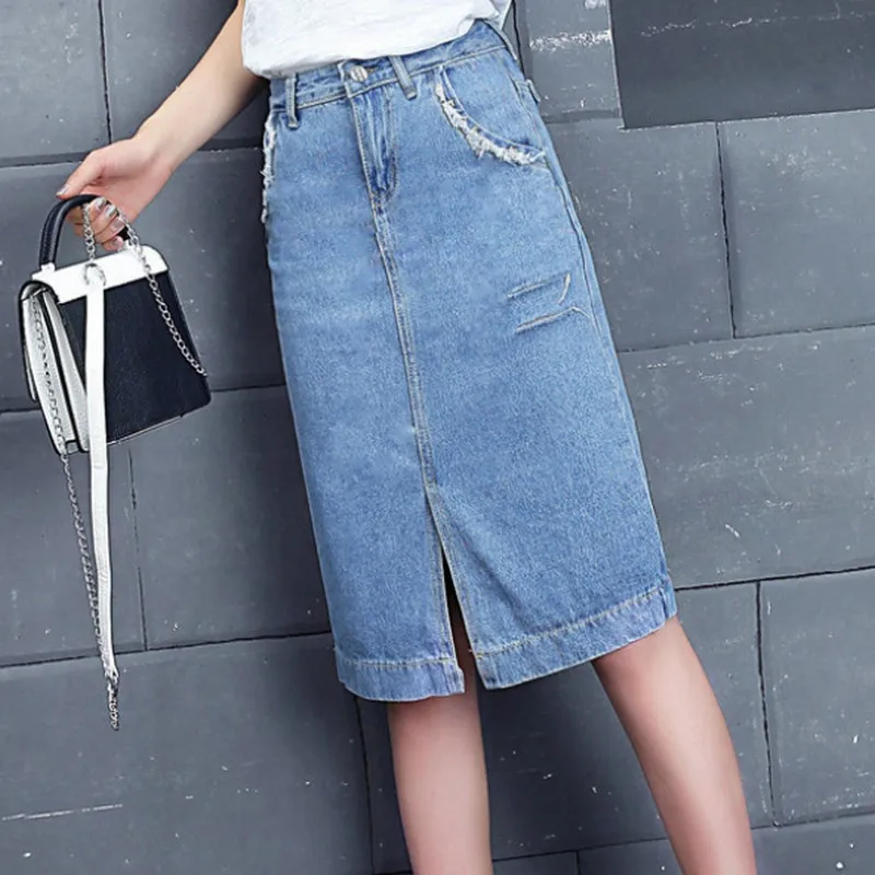 PLAMTEE высокая Талия Джинсовая юбка Для женщин посылка бедра линии Saia джинсы Feminino