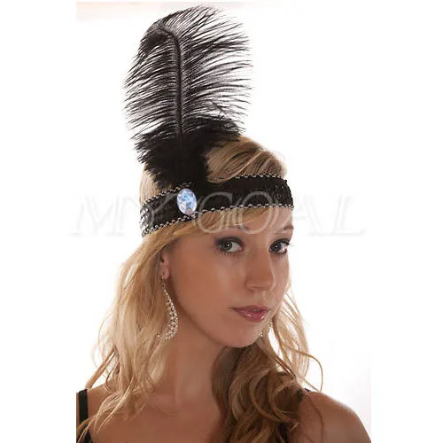 Feather Headband 1920's Flapper Sequin Charleston Costume Band Party |