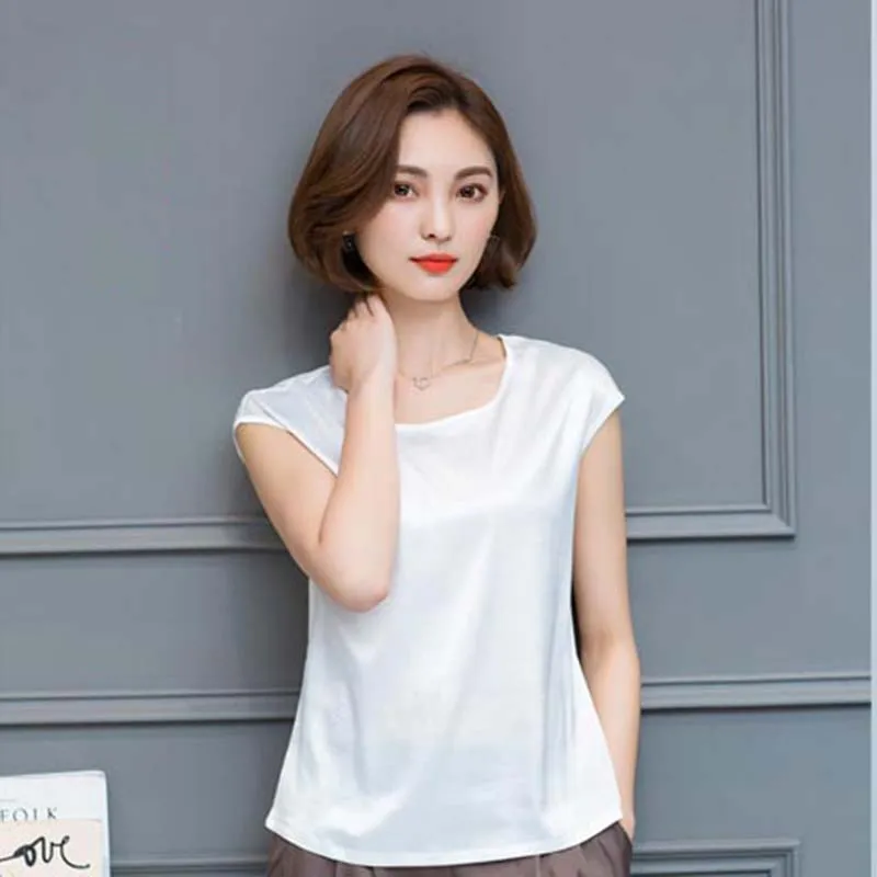 Имитация шелка женские летние стильные блузки рубашки элегантные повседневные