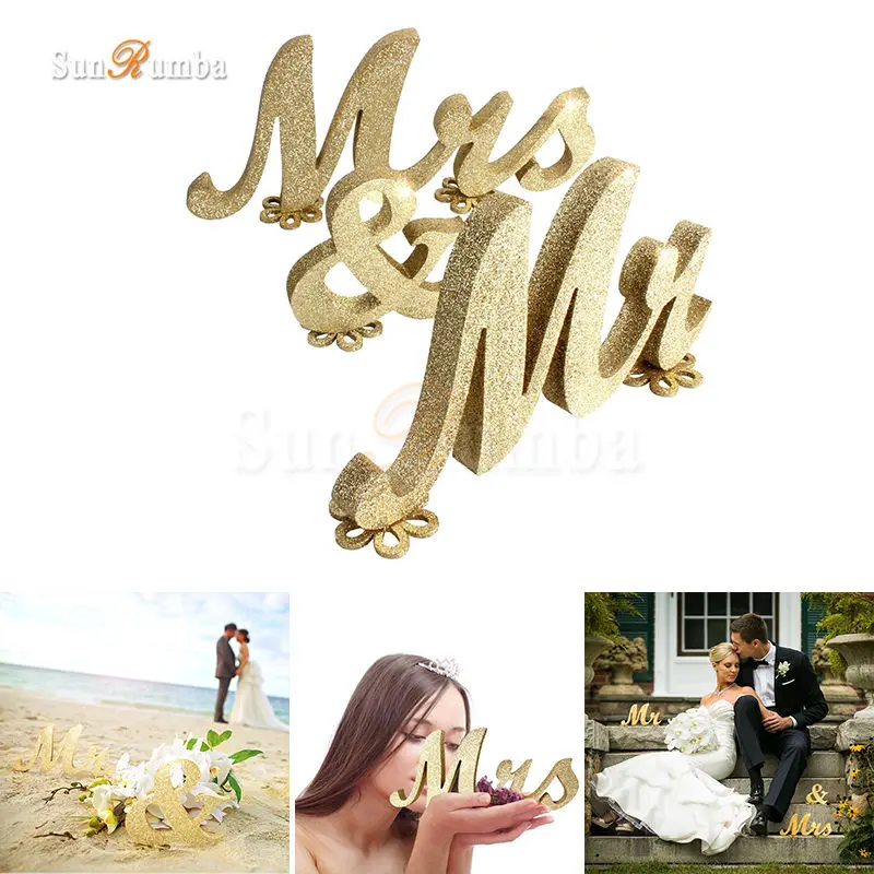 Свадебный знак Mr & Mrs золотого цвета деревянный декор для праздничного