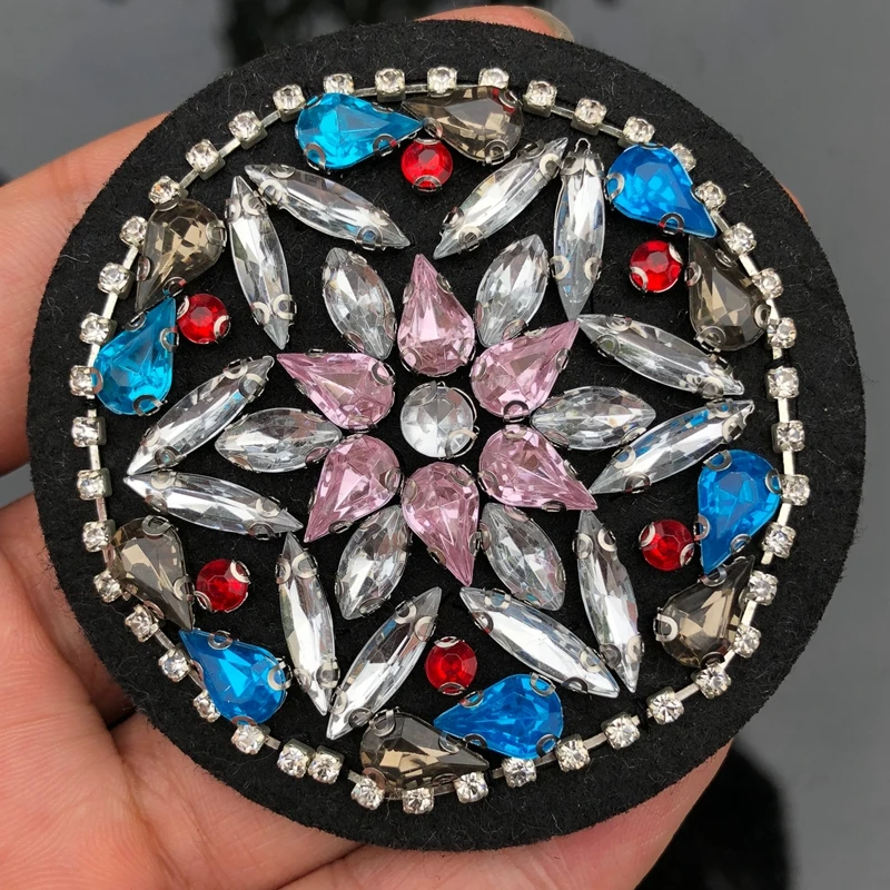 Круглые стеклянные нашивки с бусинами круглая аппликация для одежды наклейки