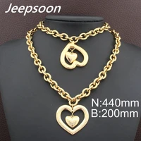 hot stainless steel fashion heart jewelry gold color necklace bracelet stud earrings sets for women sbjflvdc